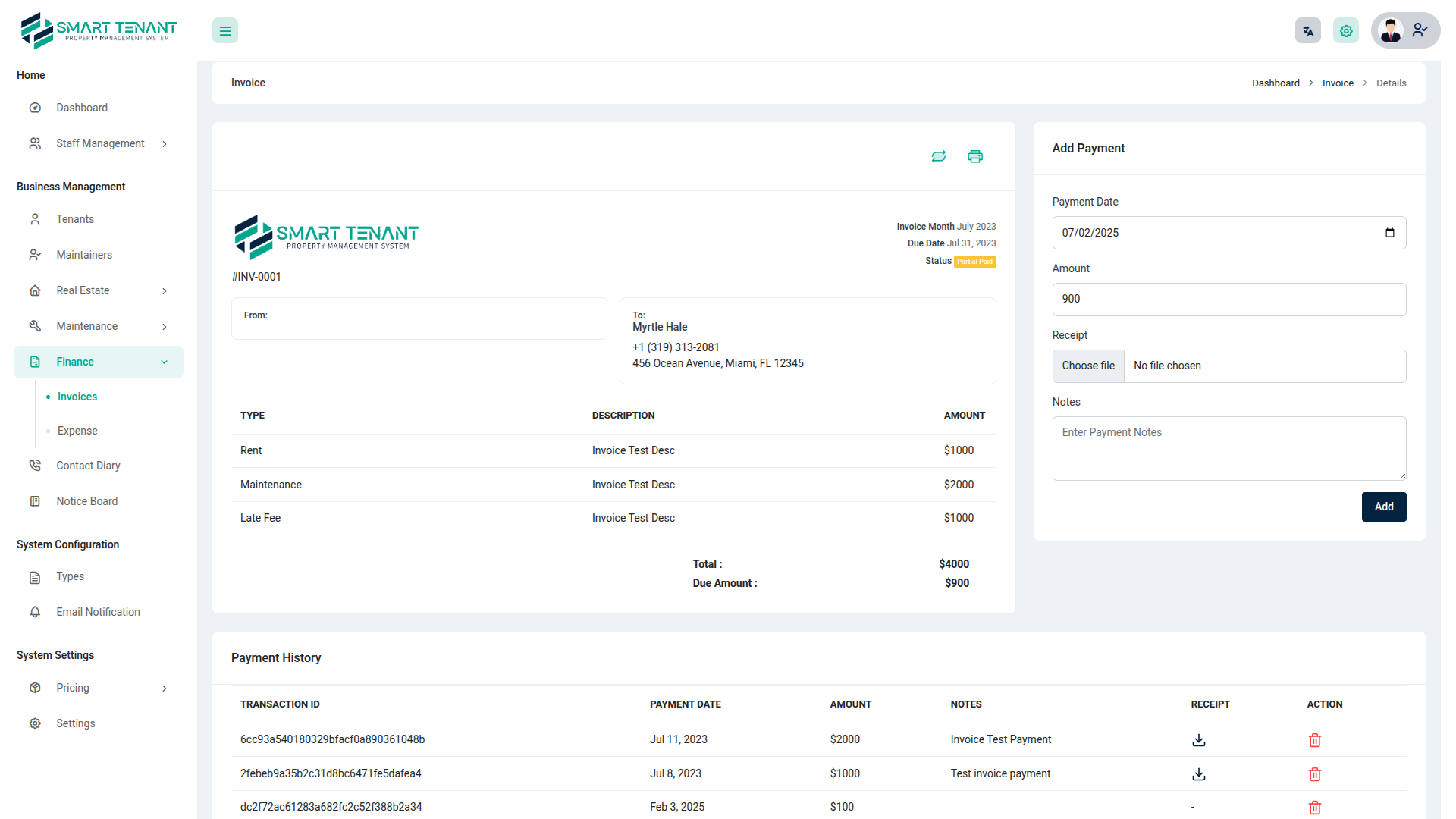 Invoice detail